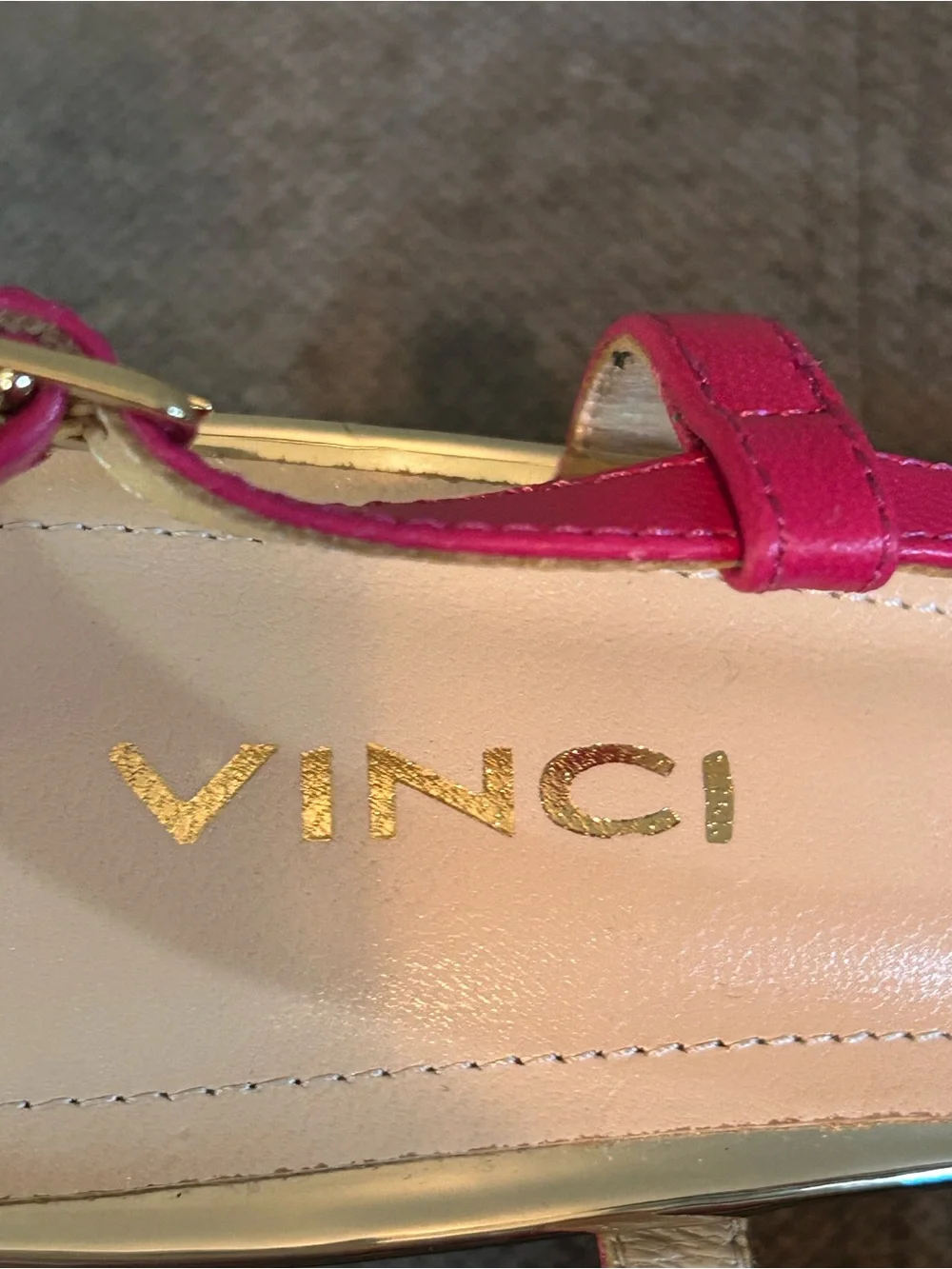 Vinci Bali Fuchsia Lace Slingback Heels Gold Cap Toe Sculptural Heel EU 39